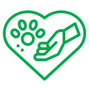 a green neon heart with a hand and paw print
